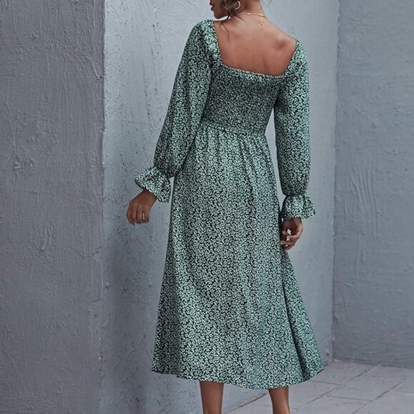 Amazon Dresses & Skirts - Floerns Women's Boho Square Neck Smocked Long Puff Sleeve A Line Maxi Dress